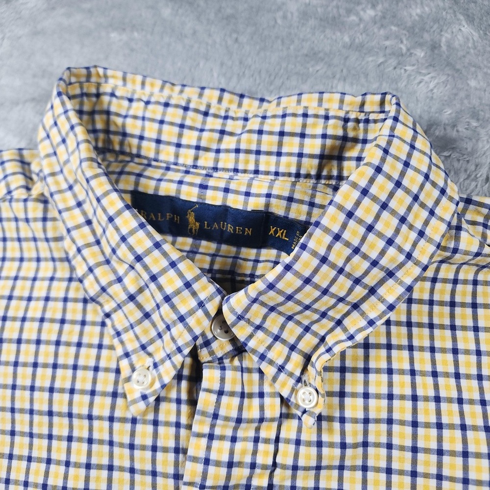 Ralph Lauren Shirt Mens 2XL XXL Yellow Blue Check Long Sleeve Button Down Cotton - Picture 6 of 13
